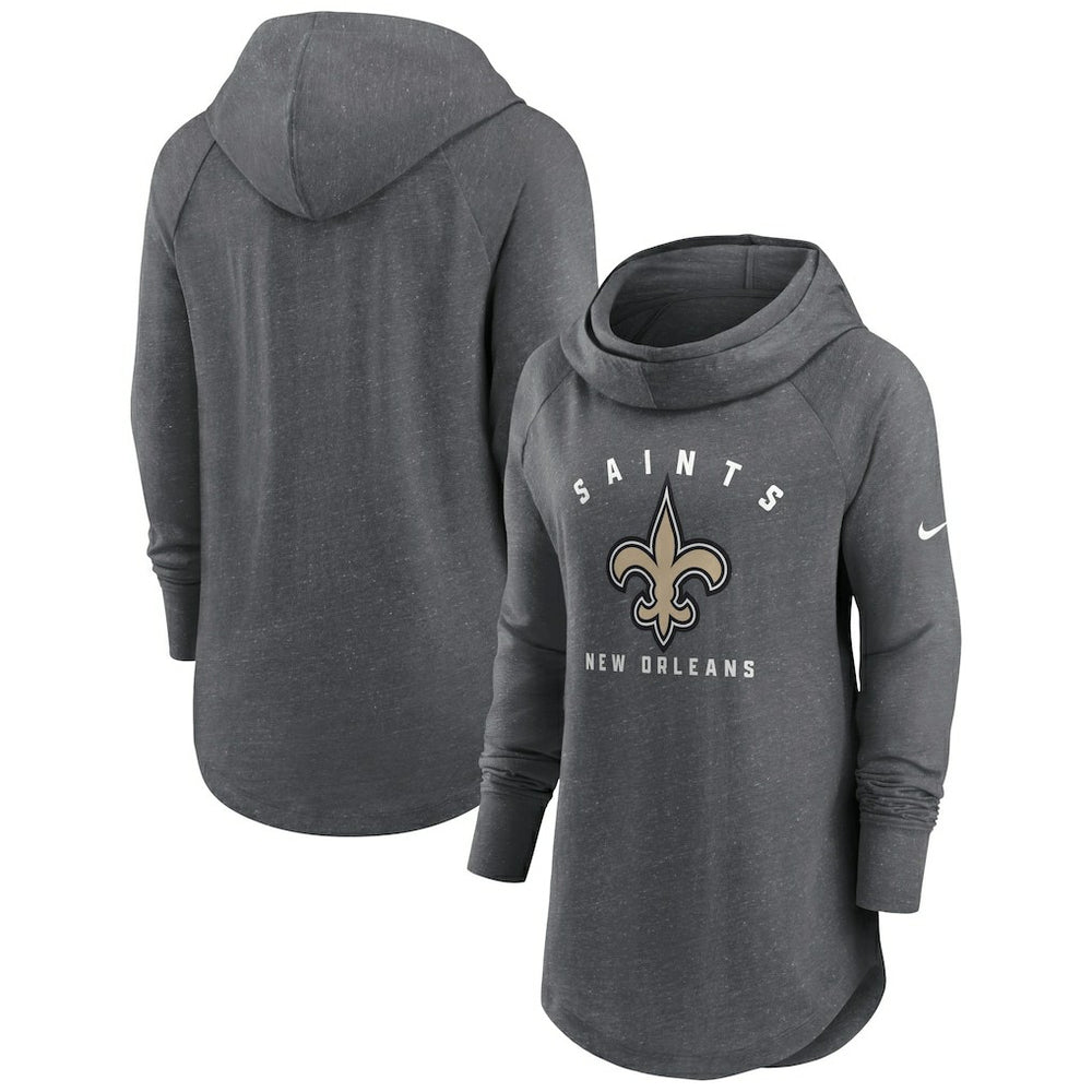New Orleans Saints Women's Raglan Funnel Neck Pullover Hoodie - Heather Charcoal | Nike outlet