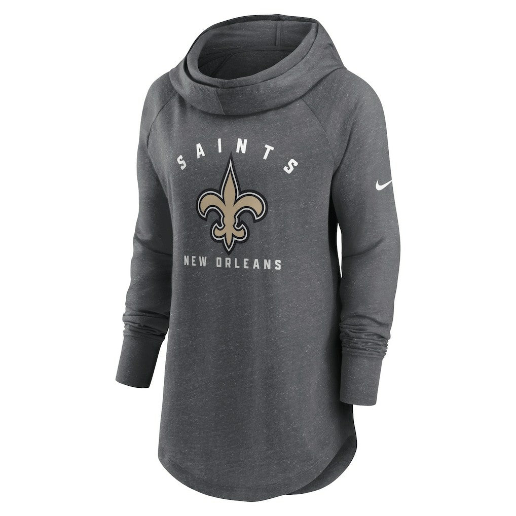 New Orleans Saints Women's Raglan Funnel Neck Pullover Hoodie - Heather Charcoal | Nike outlet