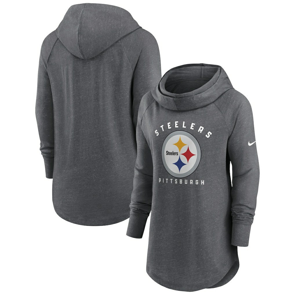 Pittsburgh Steelers Women's Raglan Funnel Neck Pullover Hoodie - Heather Charcoal | Nike on sale