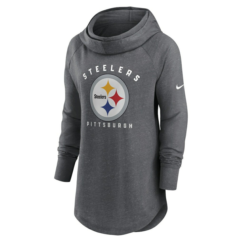 Pittsburgh Steelers Women's Raglan Funnel Neck Pullover Hoodie - Heather Charcoal | Nike on sale