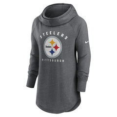 Pittsburgh Steelers Women's Raglan Funnel Neck Pullover Hoodie - Heather Charcoal | Nike on sale