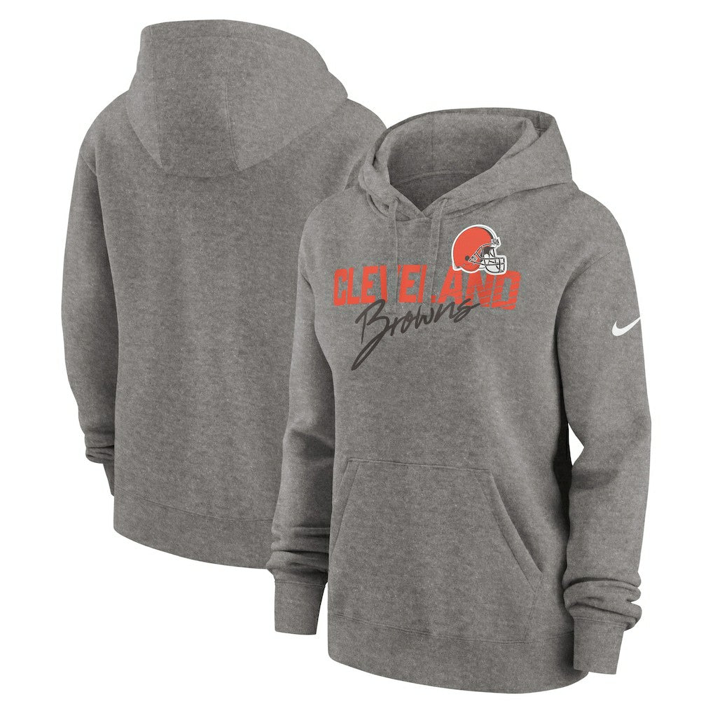 Cleveland Browns Women's Wordmark Club Fleece Pullover Hoodie - Heather Gray | Nike for sale