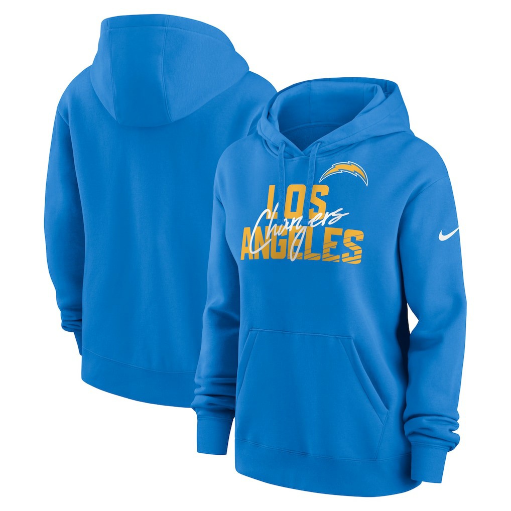 Los Angeles Chargers Women's Wordmark Club Fleece Pullover Hoodie - Powder Blue | Nike on sale