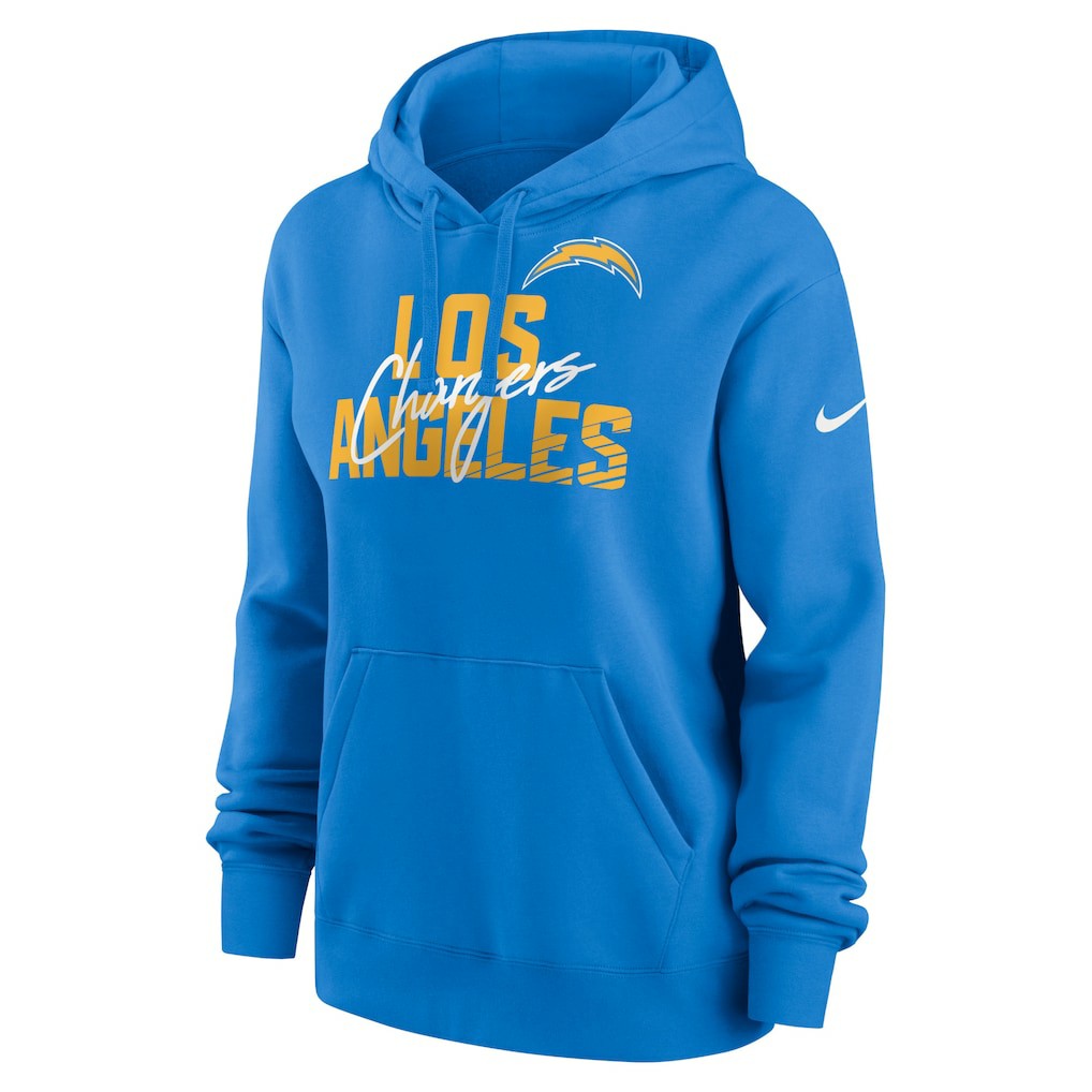 Los Angeles Chargers Women's Wordmark Club Fleece Pullover Hoodie - Powder Blue | Nike on sale
