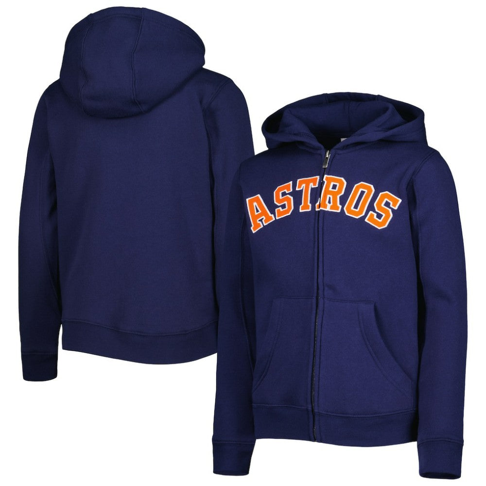 Houston Astros Youth Wordmark Full-Zip Fleece Hoodie - Navy