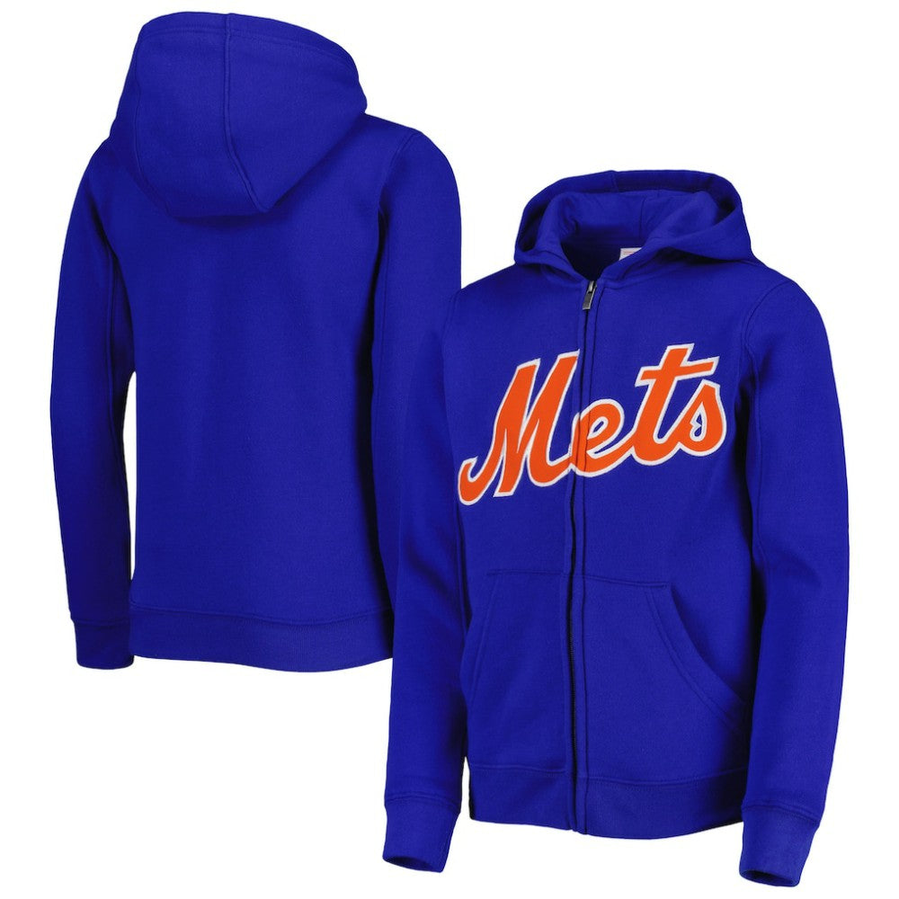 New York Mets Youth Wordmark Full-Zip Fleece Hoodie - Royal