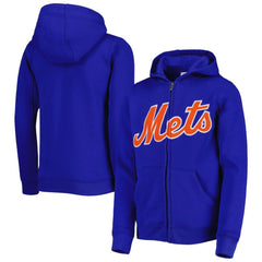 New York Mets Youth Wordmark Full-Zip Fleece Hoodie - Royal
