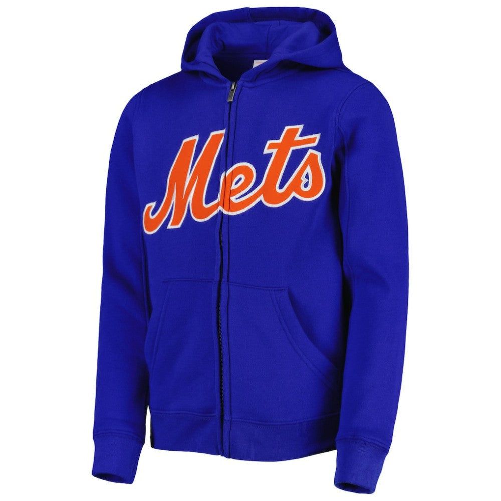 New York Mets Youth Wordmark Full-Zip Fleece Hoodie - Royal