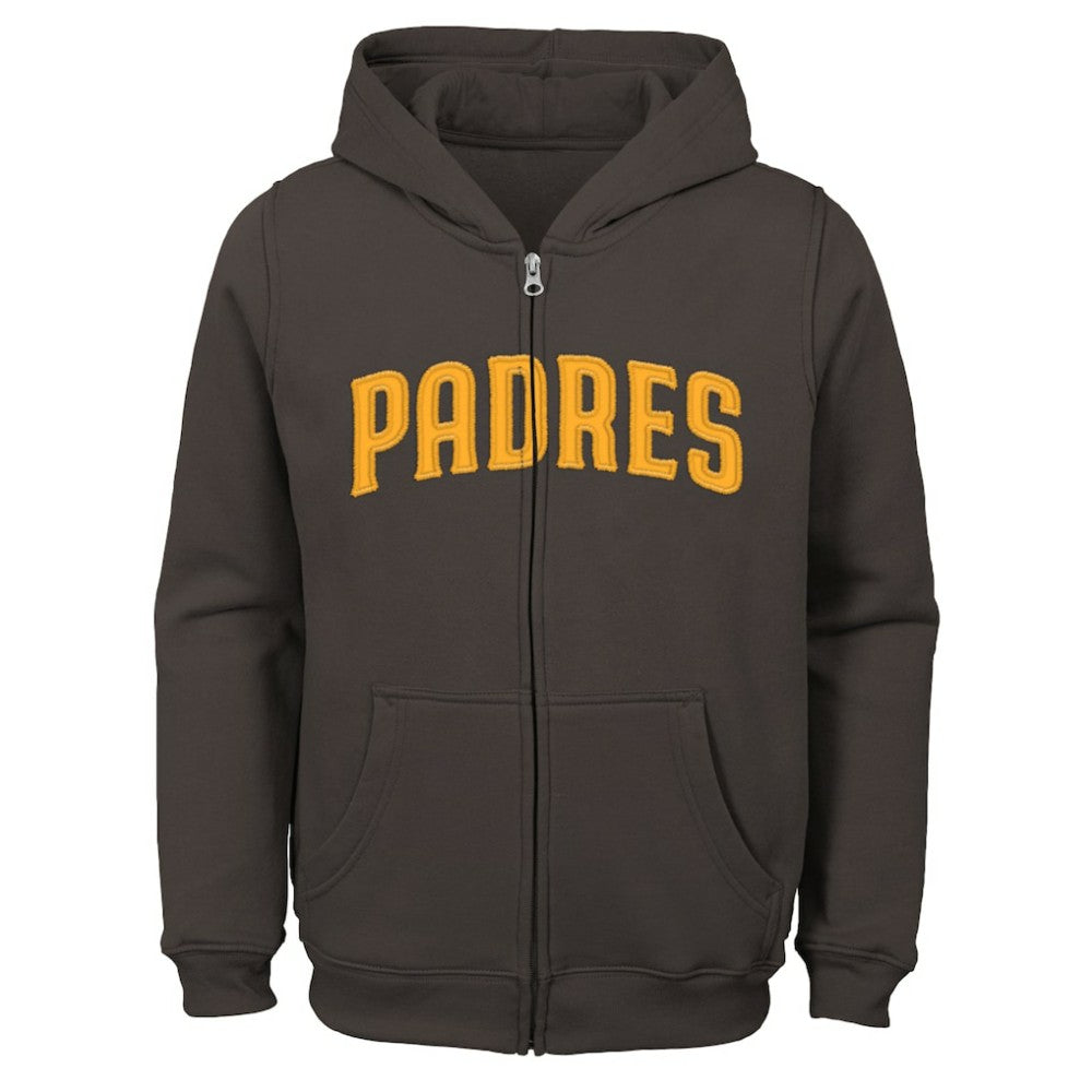 San Diego Padres Youth Wordmark Full-Zip Fleece Hoodie - Brown