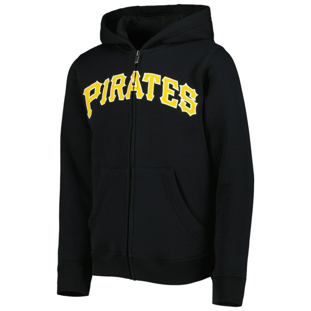 Pittsburgh Pirates Youth Wordmark Full-Zip Fleece Hoodie - Black