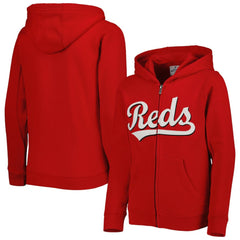 Cincinnati Reds Youth Wordmark Full-Zip Fleece Hoodie - Red