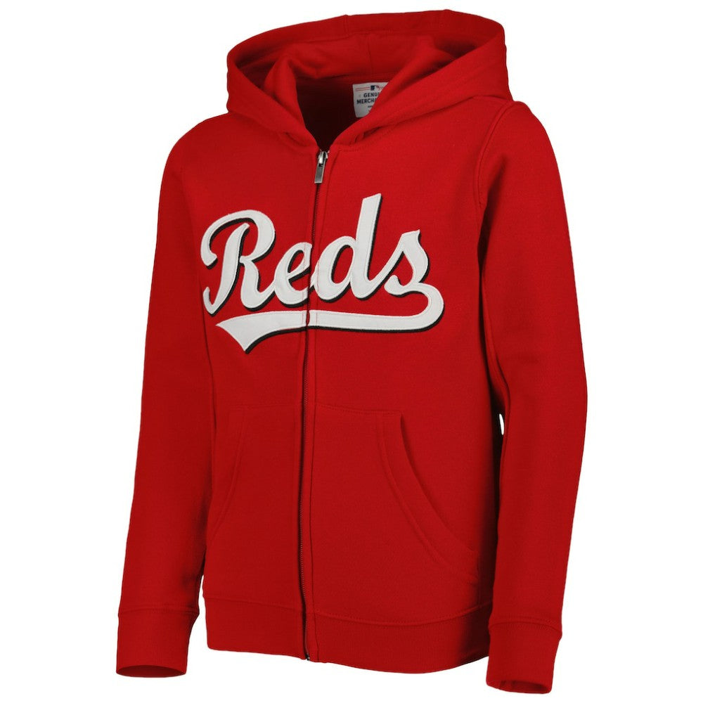 Cincinnati Reds Youth Wordmark Full-Zip Fleece Hoodie - Red