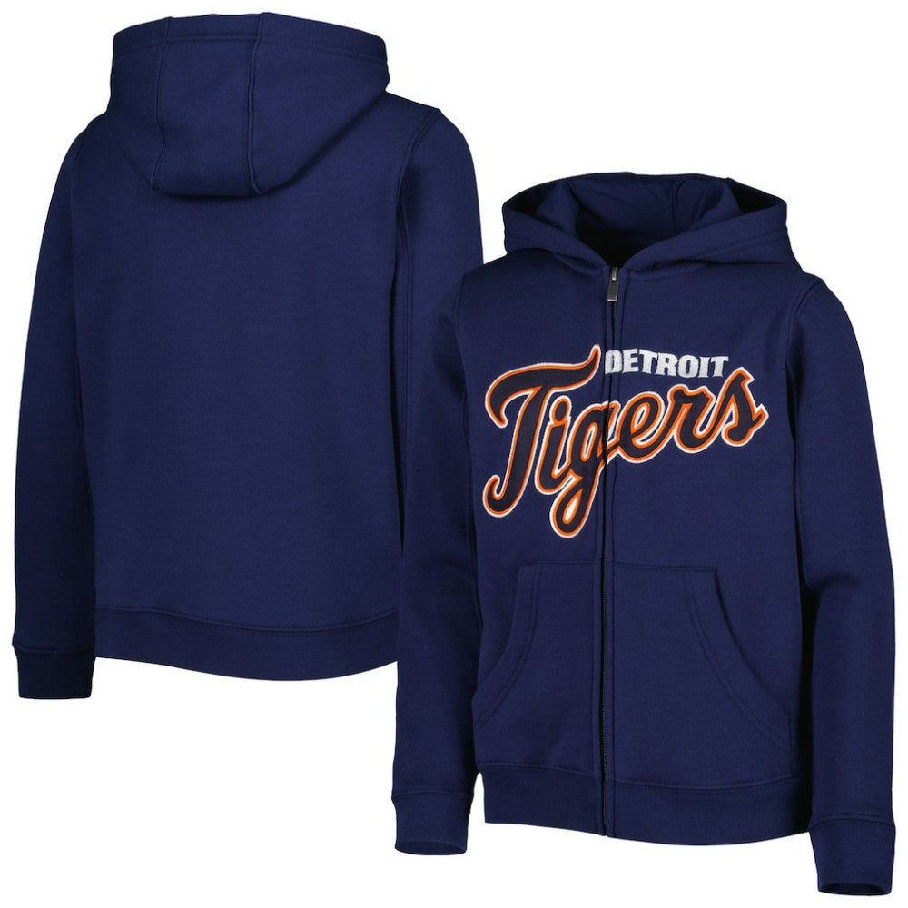 Detroit Tigers Youth Wordmark Full-Zip Fleece Hoodie - Navy