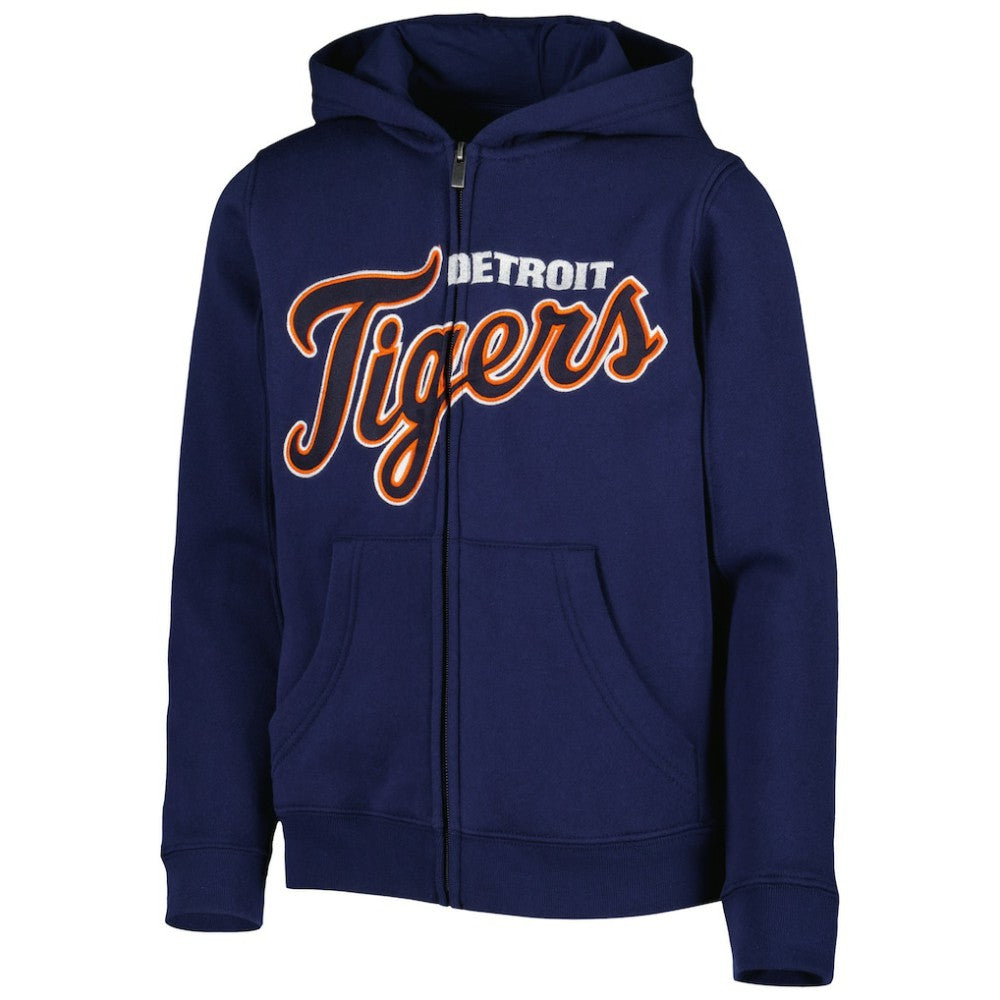 Detroit Tigers Youth Wordmark Full-Zip Fleece Hoodie - Navy
