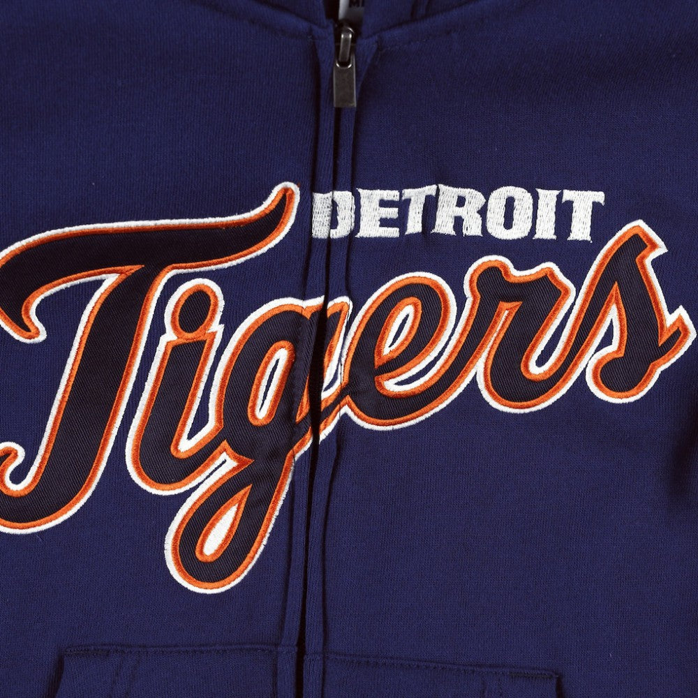 Detroit Tigers Youth Wordmark Full-Zip Fleece Hoodie - Navy