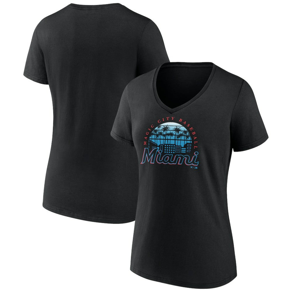 Miami Marlins Women's One Champion V-Neck T-Shirt - Black