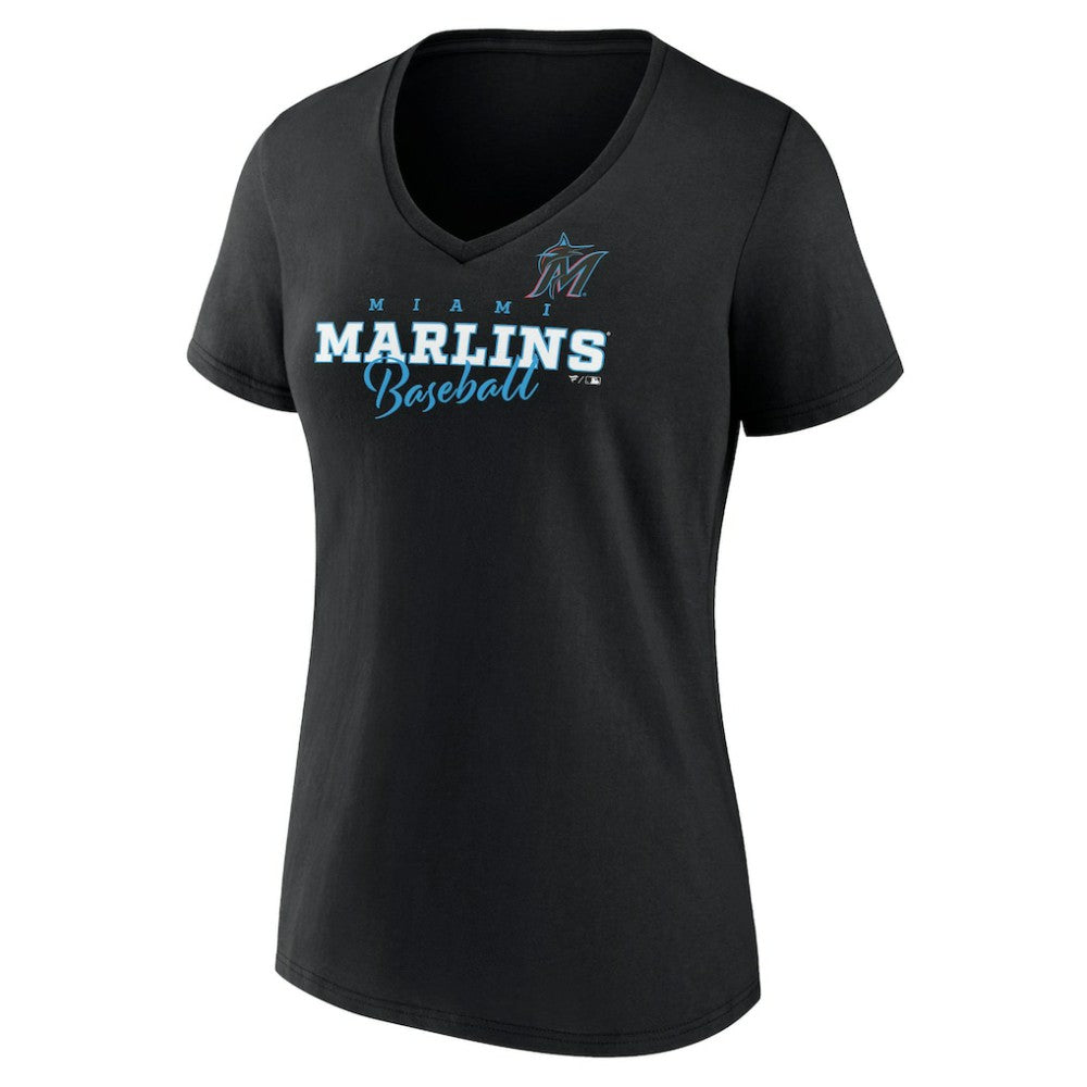 Miami Marlins Women's Back In Business V-Neck T-Shirt - Black