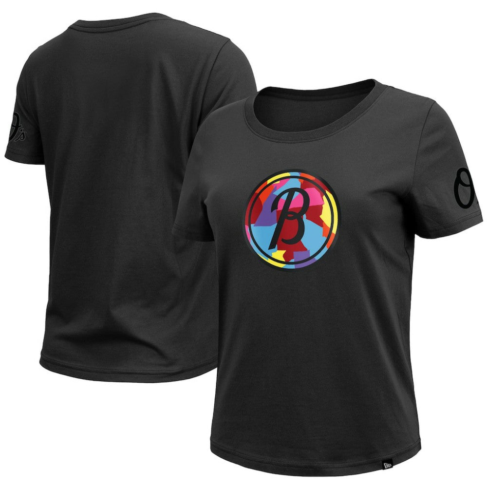 Baltimore Orioles Women's 2023 City Connect Cap Logo T-Shirt - Black | New Era