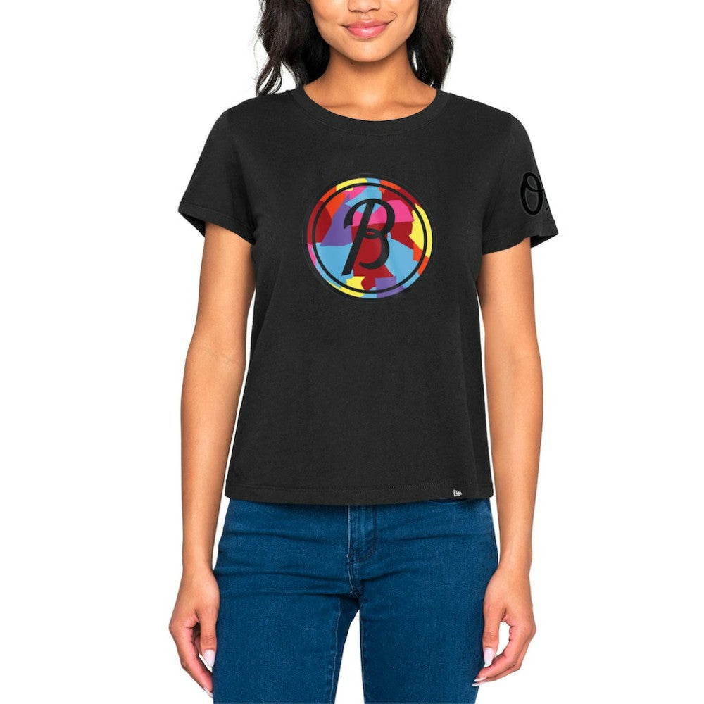 Baltimore Orioles Women's 2023 City Connect Cap Logo T-Shirt - Black | New Era