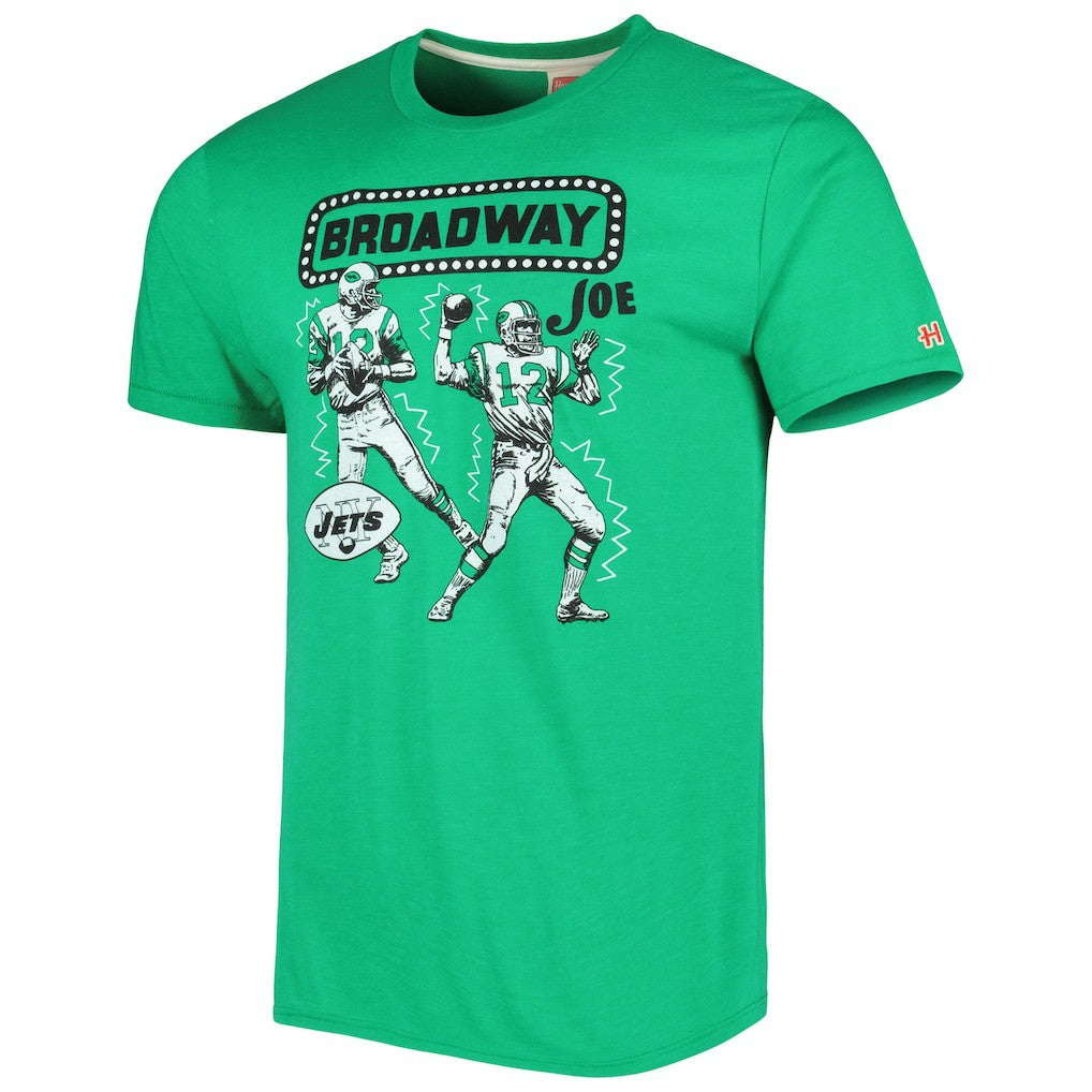 Joe Namath New York Jets Homage Unisex Unisex Caricature Retired Player Tri-Blend T-Shirt - Heather Green cheap