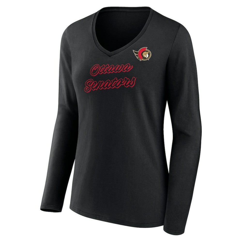 Ottawa Senators Women's Forge Long Sleeve V-Neck T-Shirt Black