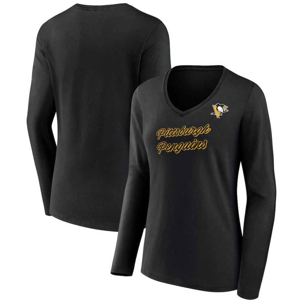 Pittsburgh Penguins Women's Forge Long Sleeve V-Neck T-Shirt Black