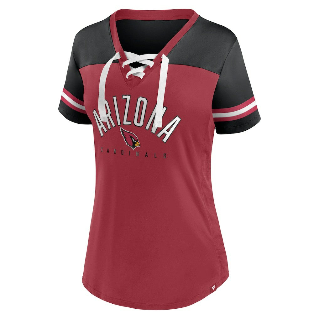 Arizona Cardinals Women's Blitz & Glam Lace-Up V-Neck Jersey T-Shirt - Cardinal/Black discount