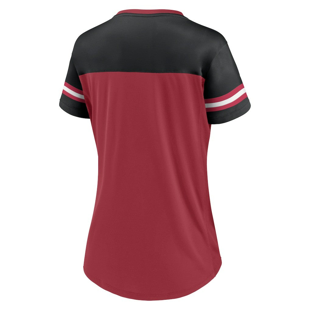 Arizona Cardinals Women's Blitz & Glam Lace-Up V-Neck Jersey T-Shirt - Cardinal/Black discount