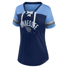 Tennessee Titans Women's Blitz & Glam Lace-Up V-Neck Jersey T-Shirt - Navy/Light Blue discount