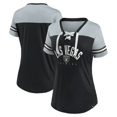 Las Vegas Raiders Women's Blitz & Glam Lace-Up V-Neck Jersey T-Shirt - Black/Silver online