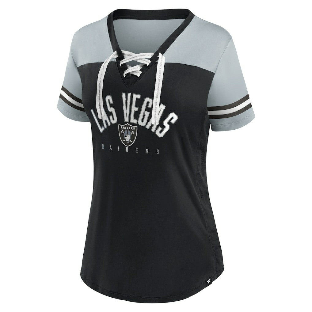 Las Vegas Raiders Women's Blitz & Glam Lace-Up V-Neck Jersey T-Shirt - Black/Silver online