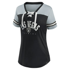 Las Vegas Raiders Women's Blitz & Glam Lace-Up V-Neck Jersey T-Shirt - Black/Silver online