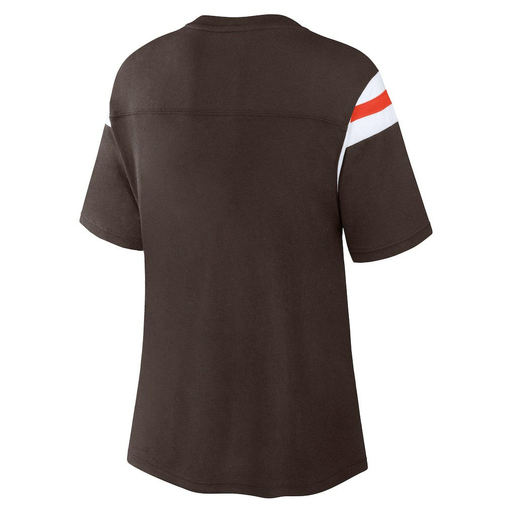 Cleveland Browns Women's Earned Stripes T-Shirt - Brown discount