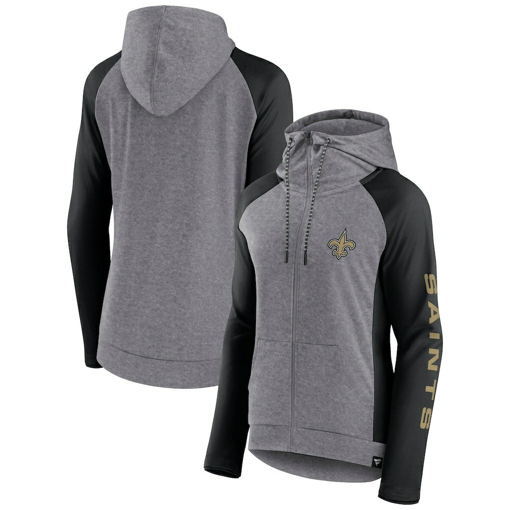 New Orleans Saints Women's Blind Side Lightweight Full-Zip Hoodie - Heather Gray/College Black on sale