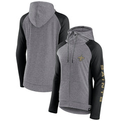 New Orleans Saints Women's Blind Side Lightweight Full-Zip Hoodie - Heather Gray/College Black on sale
