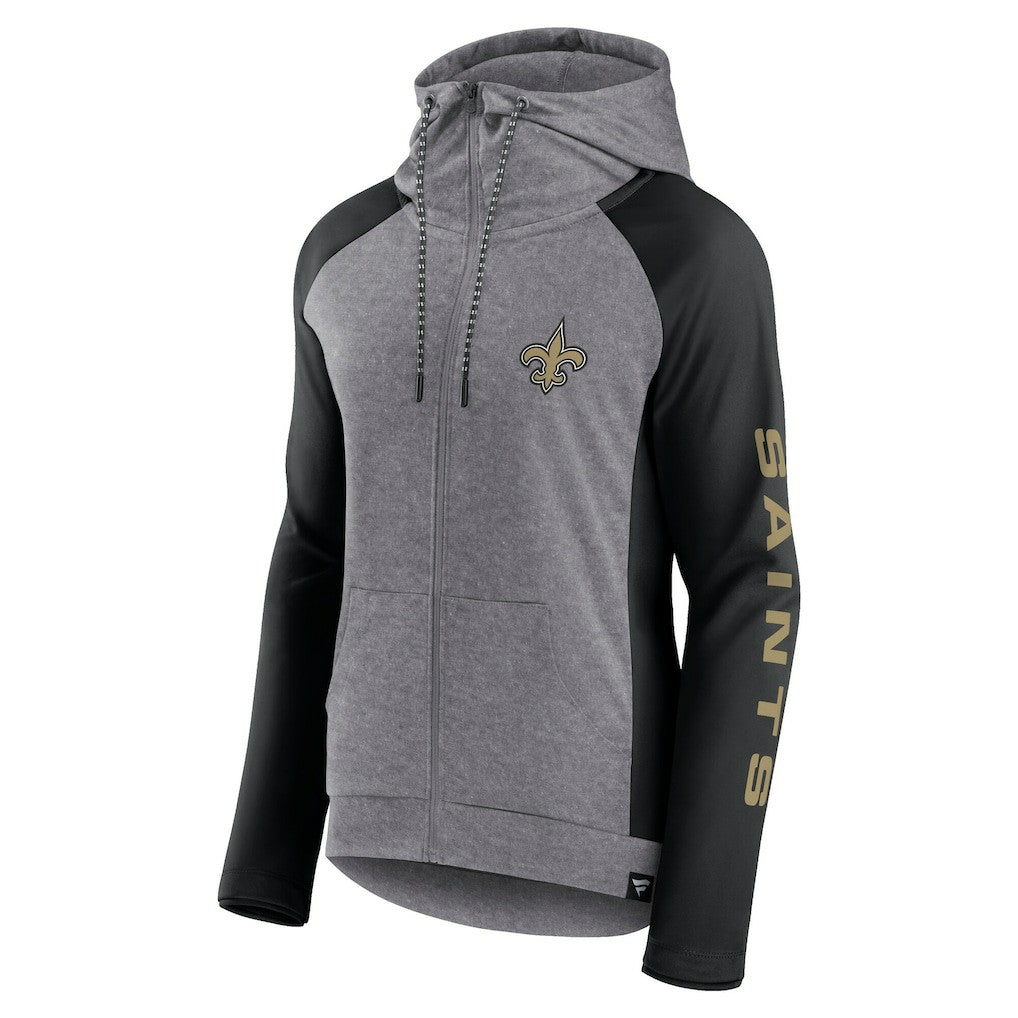 New Orleans Saints Women's Blind Side Lightweight Full-Zip Hoodie - Heather Gray/College Black on sale