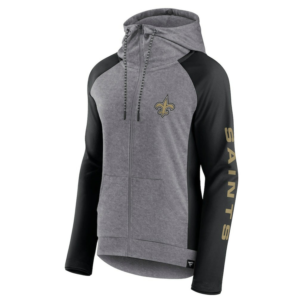 New Orleans Saints Women's Blind Side Lightweight Full-Zip Hoodie - Heather Gray/College Black on sale