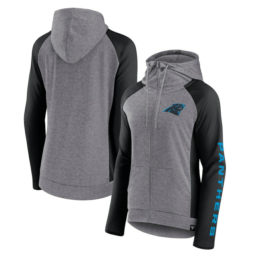 Carolina Panthers Women's Blind Side Lightweight Full-Zip Hoodie - Heather Gray/College Black sale
