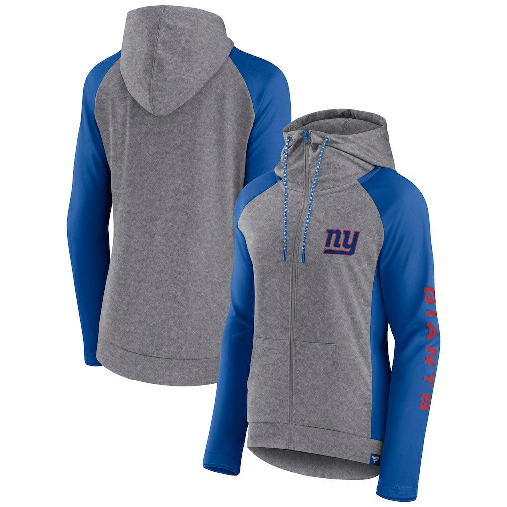 New York Giants Women's Blind Side Lightweight Full-Zip Hoodie - Heather Gray/College Royal online