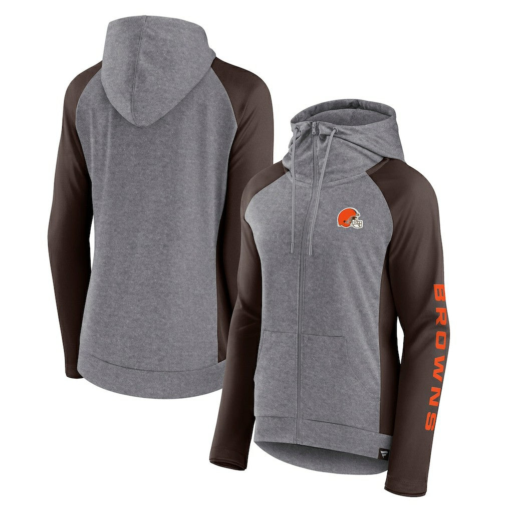 Cleveland Browns Women's Blind Side Lightweight Full-Zip Hoodie - Heather Gray/College Brown on sale