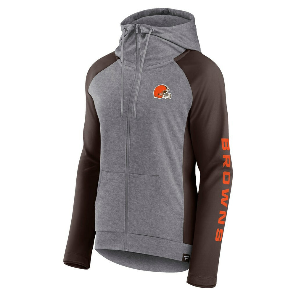 Cleveland Browns Women's Blind Side Lightweight Full-Zip Hoodie - Heather Gray/College Brown on sale