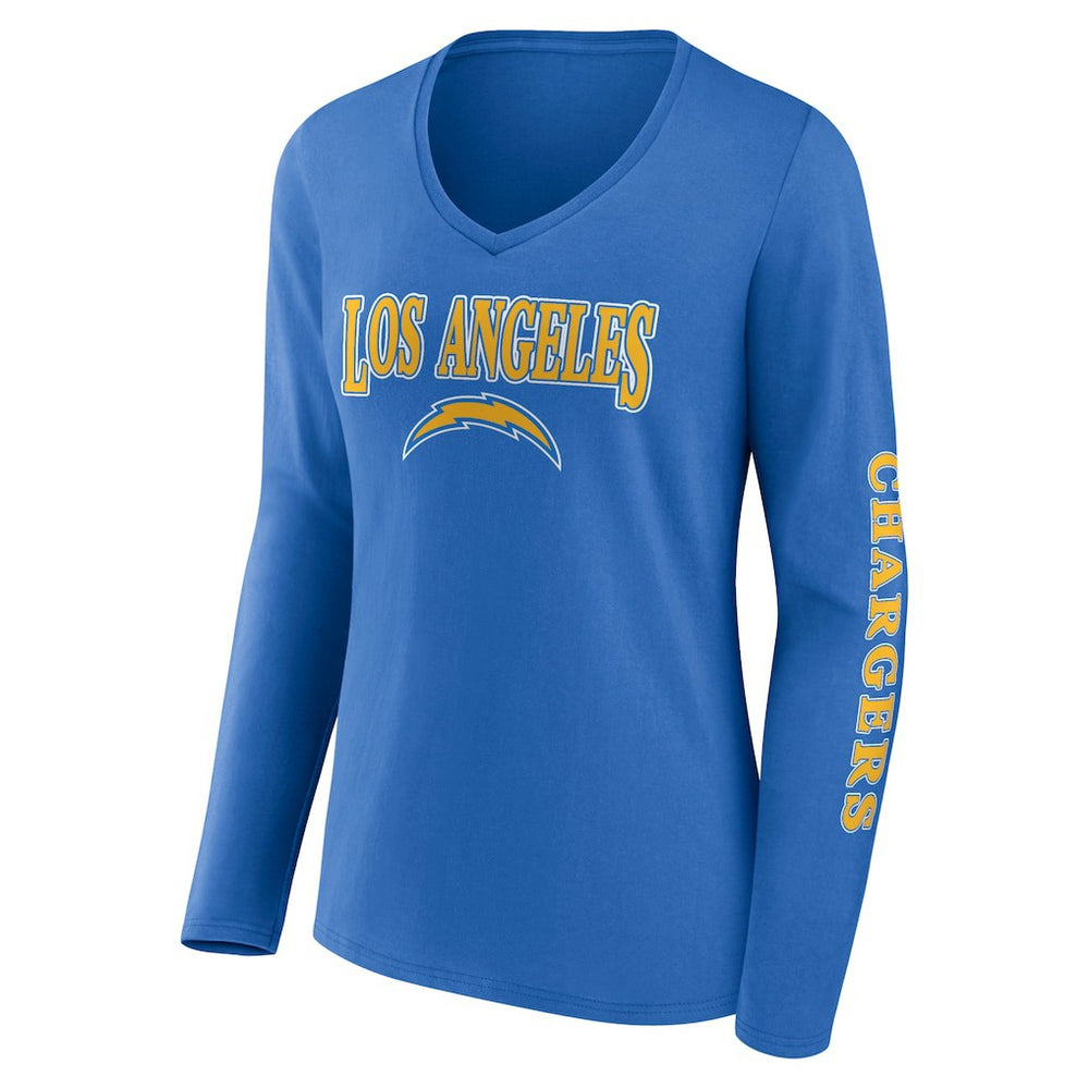 Los Angeles Chargers Women's Wordmark Long Sleeve V-Neck T-Shirt - Powder Blue outlet