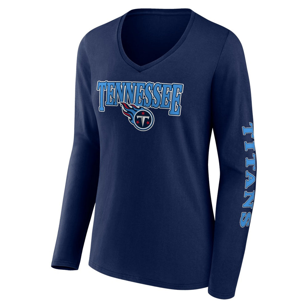 Tennessee Titans Women's Wordmark Long Sleeve V-Neck T-Shirt - Navy for sale