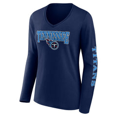 Tennessee Titans Women's Wordmark Long Sleeve V-Neck T-Shirt - Navy for sale