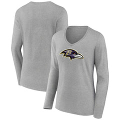 Baltimore Ravens Women's Primary Team Logo Long Sleeve V-Neck T-Shirt - Heather Gray for sale