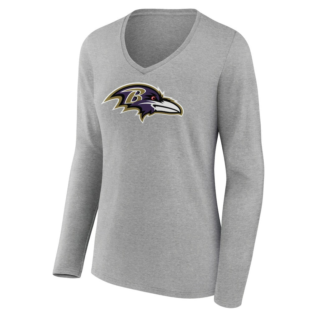 Baltimore Ravens Women's Primary Team Logo Long Sleeve V-Neck T-Shirt - Heather Gray for sale