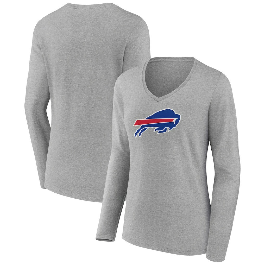 Buffalo Bills Women's Primary Team Logo Long Sleeve V-Neck T-Shirt - Heather Gray outlet