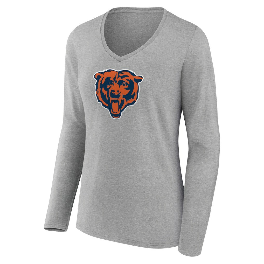 Chicago Bears Women's Primary Team Logo Long Sleeve V-Neck T-Shirt - Heather Gray cheap