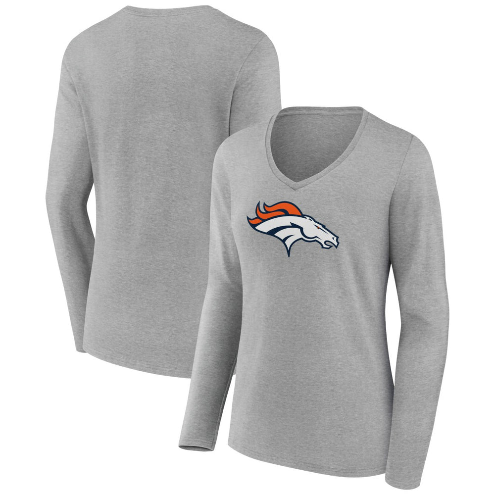 Denver Broncos Women's Primary Team Logo Long Sleeve V-Neck T-Shirt - Heather Gray cheap