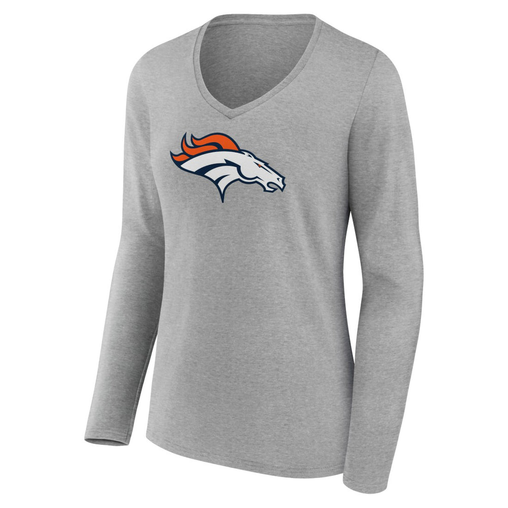 Denver Broncos Women's Primary Team Logo Long Sleeve V-Neck T-Shirt - Heather Gray cheap
